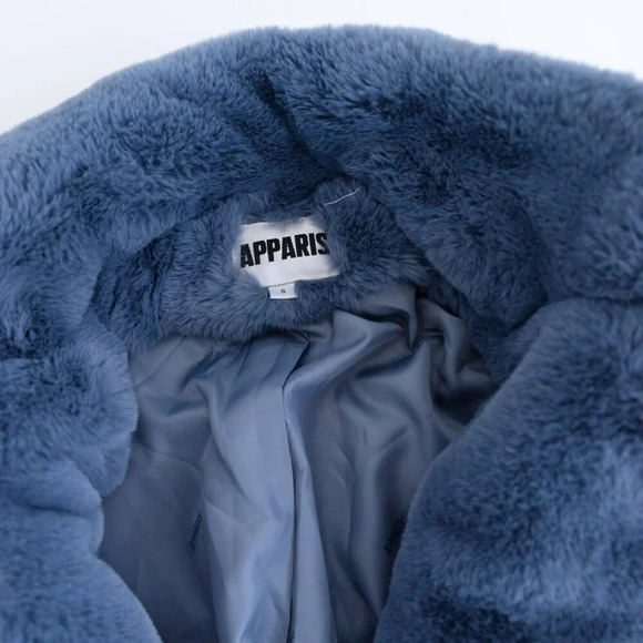 APPARIS  Stella Blue-Grey Faux Fur Lapel Teddy Winter Coat Cozy Thick Jacket S - Picture 11 of 15